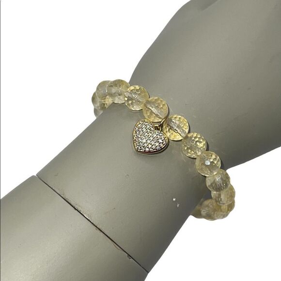 Kesi Jewels Macy's HE5 Citrine Pave Crystal Gold-Tone Heart Dangle Bead Bracelet - Picture 1 of 6